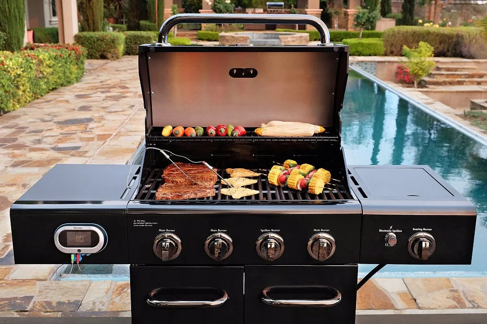 Kenmore 4-Burner Smart Gas Grill With Side Searing Burner, Black With Chrome Accents
