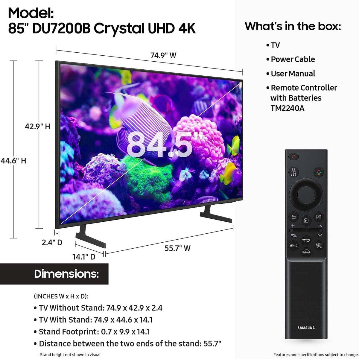 Samsung 85in DU7200B Crystal UHD 4K Smart TV With HDR - DU7200B
