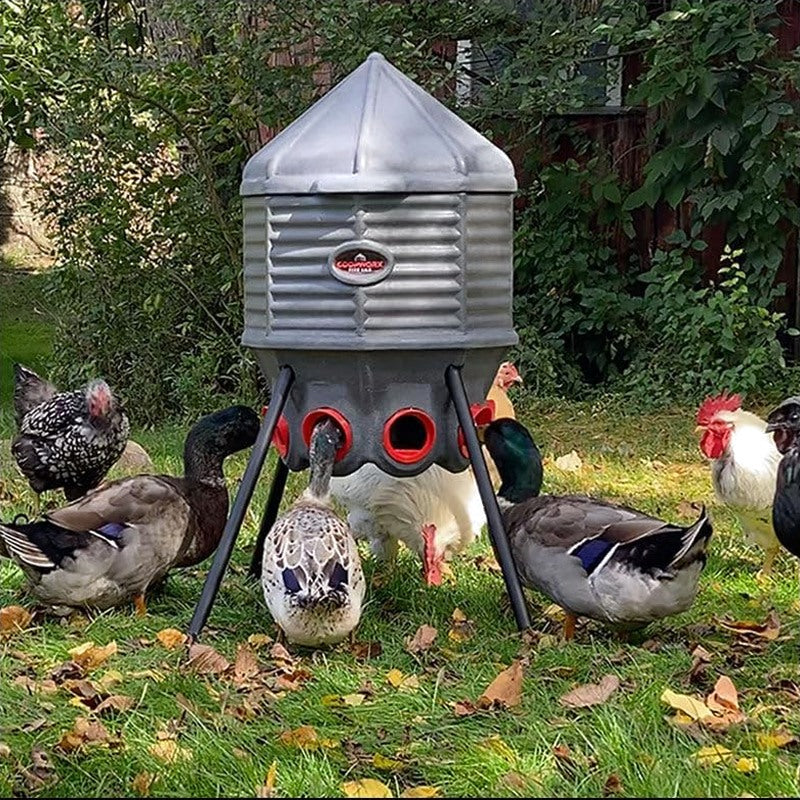 CoopWorx Poultry Feeder, 80 lb, Gray, 8 Ports