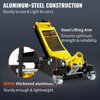 SKYSHALO Low Profile Hydraulic Racing Floor Jack 3 Ton (6600 lbs), Yellow And Black - 3-6/11 in To 19-11/16 in Lift Range