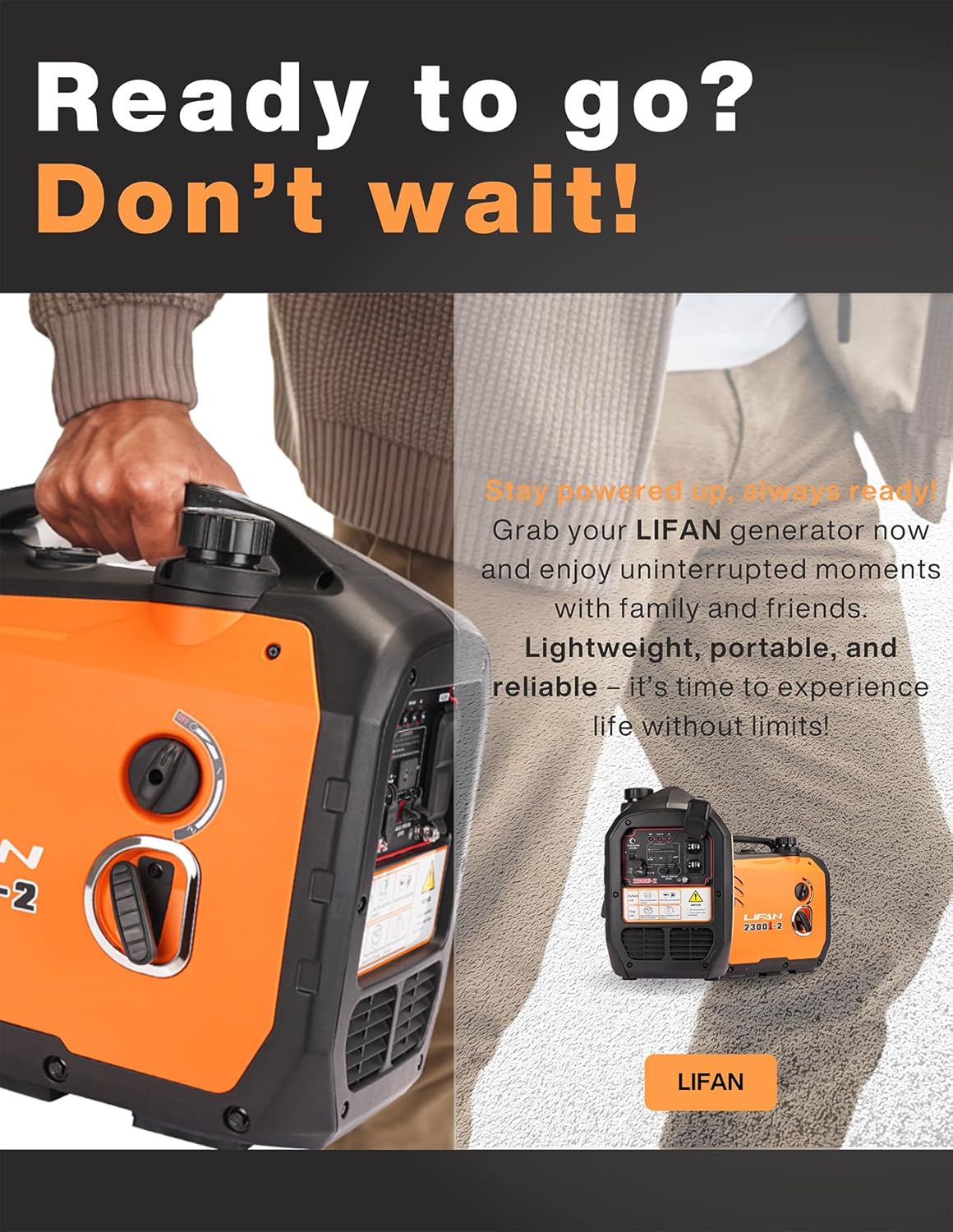 LIFAN Gasoline Inverter Generator 2300W - Portable Parallel Capable