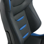 Universal Racing Bucket Seats, Pair With Dual Lock Sliders, Black With Blue PVC Leather, 36.6 x 21.6 x 21.6 in