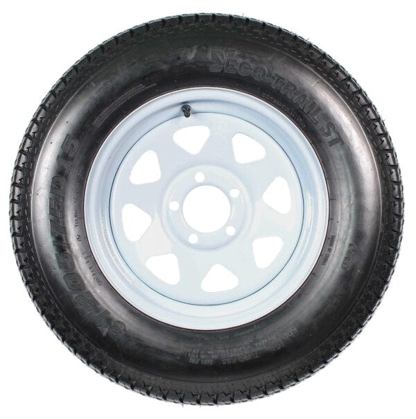 Trailer Tires On Rims ST205/75D15 Load Range C 5 Hole White Spoke - 2-Pack