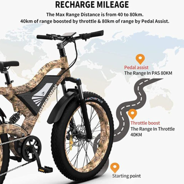 Aostirmotor Electric Mountain Bike, 1500W, 26 Inch Fat Tires, 48V 15Ah Battery, Aluminum Frame