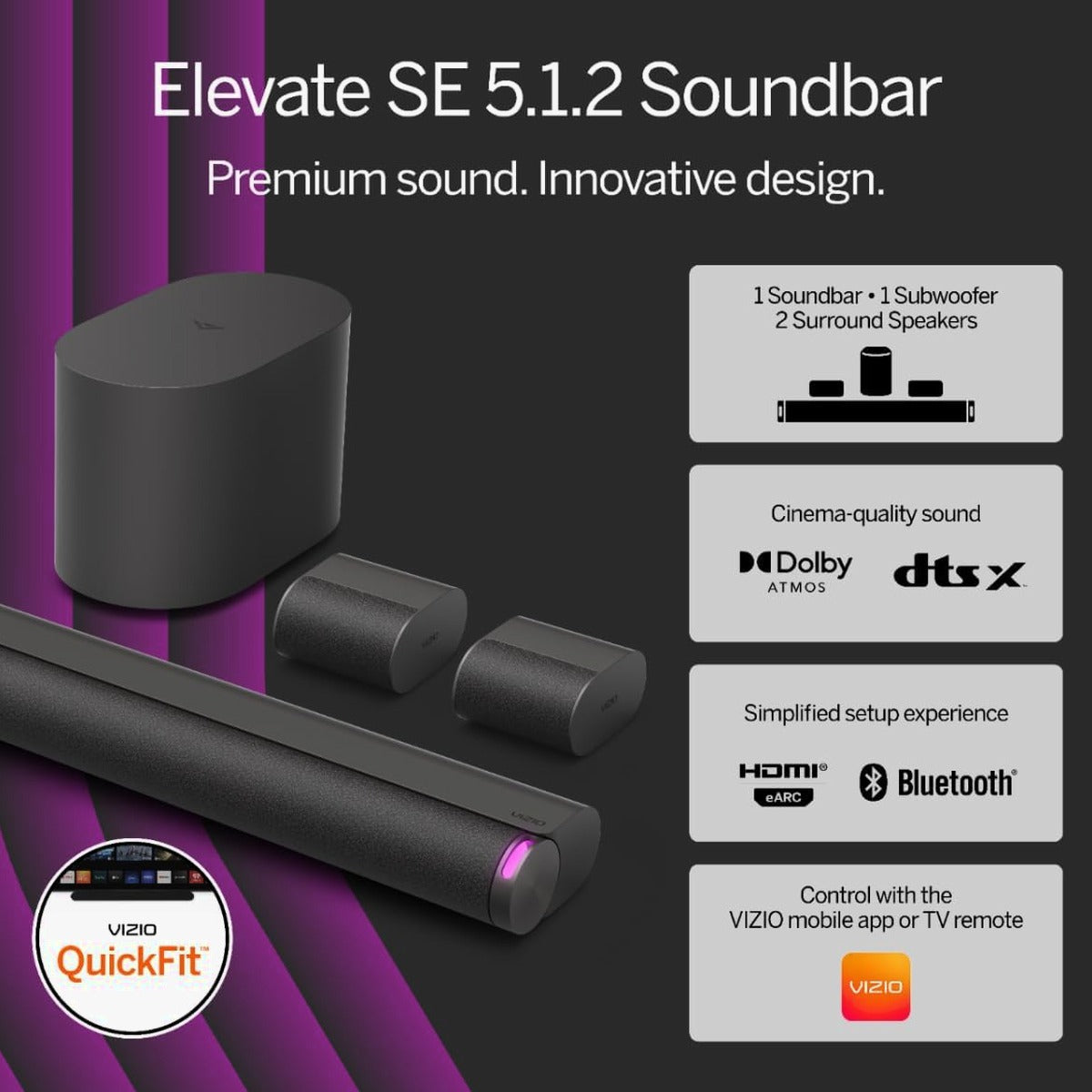 VIZIO Elevate SE 5.1.2 Soundbar With Wireless Subwoofer, Dolby Atmos - 2024