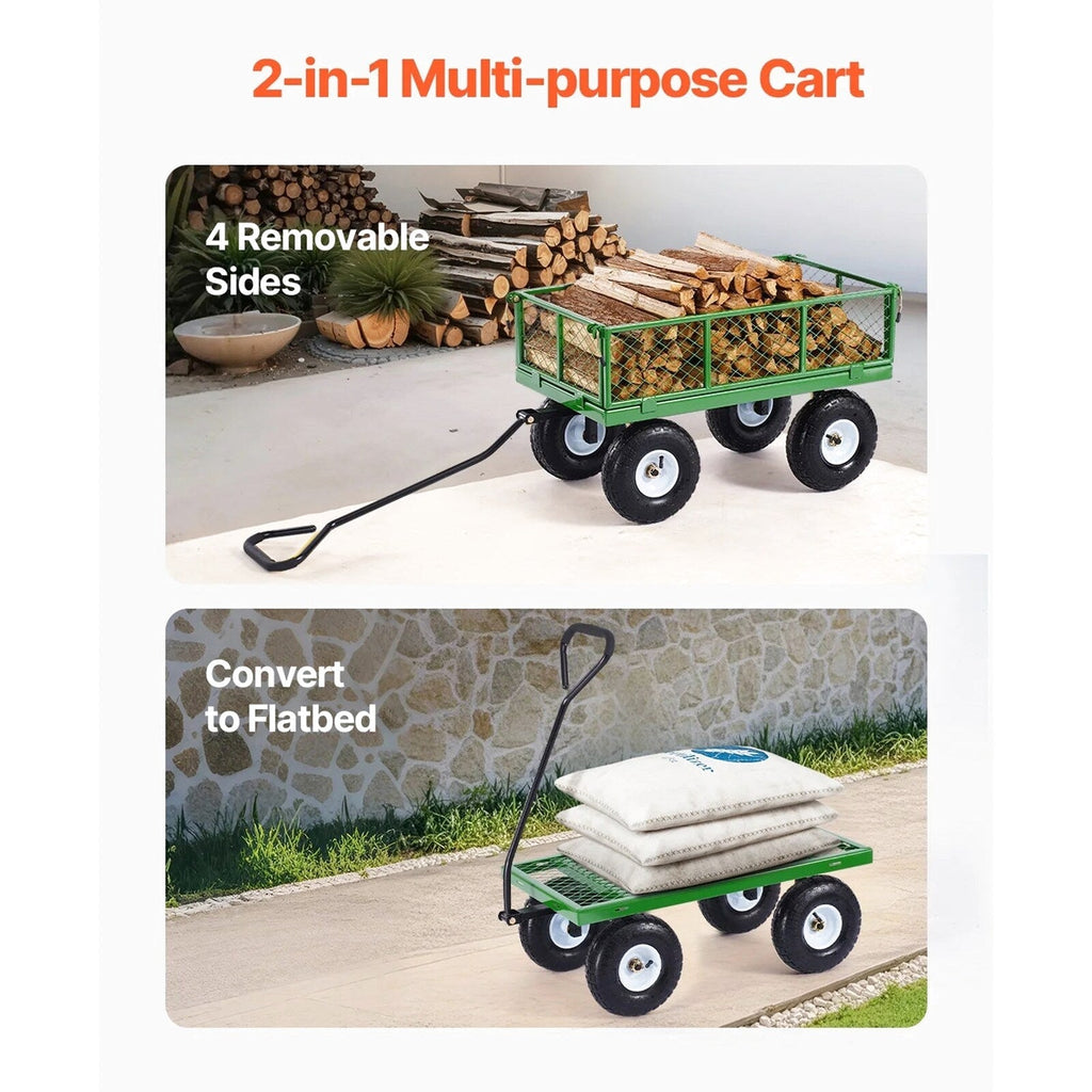 KFFKFF Steel Garden Utility Cart 900 Lbs, 38 x 22 in, 10 in Wheels, Green - V900G