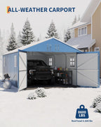 GarveeLife Enclosed Metal Carport 12x20 FT, Gray - Reinforced Frame And Steel Roof