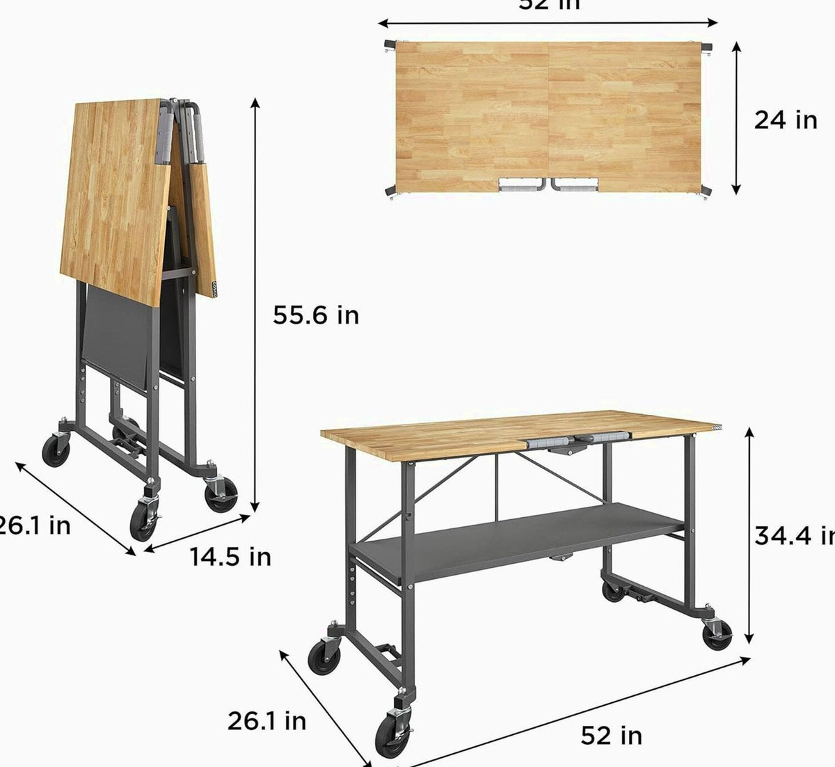COSCO SmartFold Butcher Block Workbench, 700 lb Capacity, Pine - 66765DKG1E