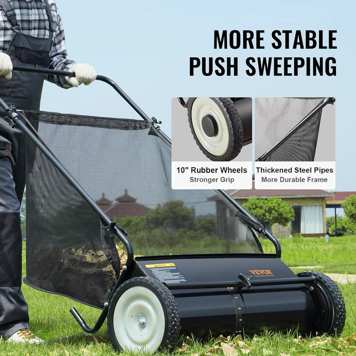 VEVOR Heavy Duty Steel 26 Inch Collector Push Lawn Sweeper