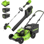 Greenworks 80V 21in Brushless Push Lawn Mower, 500 CFM Blower And 13in String Trimmer - 2 x 2.0Ah Batteries
