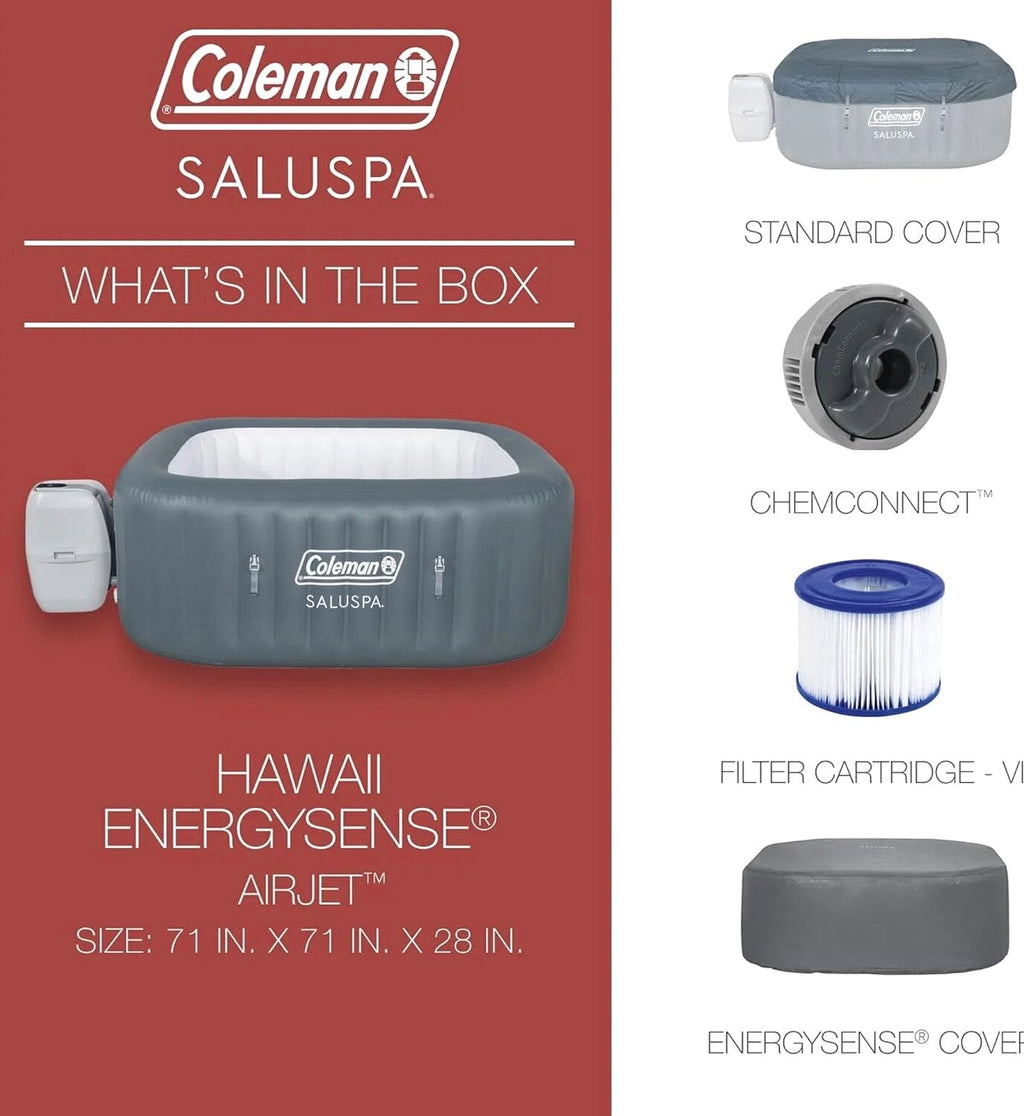 Coleman 4 To 6 Person Square Inflatable Hot Tub With 114 AirJets, Gray - 15442