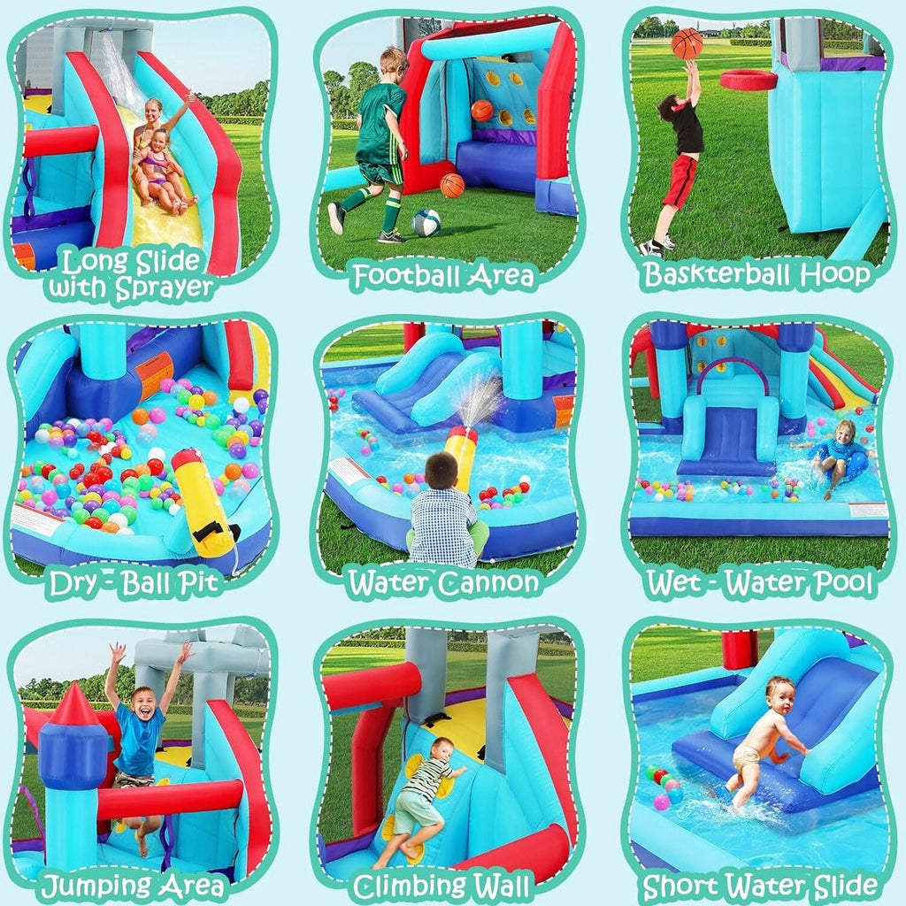 ROOJER 8-in-1 Kids Inflatable Bounce House Water Park With 450W Blower, 2 Water Cannons, Crocodile Sprinkler - B0C2HLK2R4