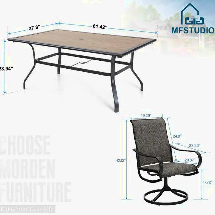 8-Piece Patio Dining Set With Umbrella And 6 Sling Dining Swivel Chairs