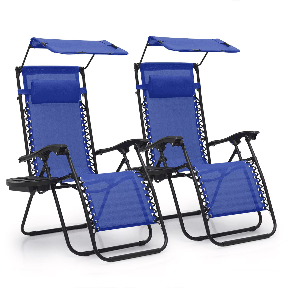 MoNiBloom Zero Gravity Reclining Chairs Set Of 2 With Canopy Shade And Headrest, Black - 330 lbs