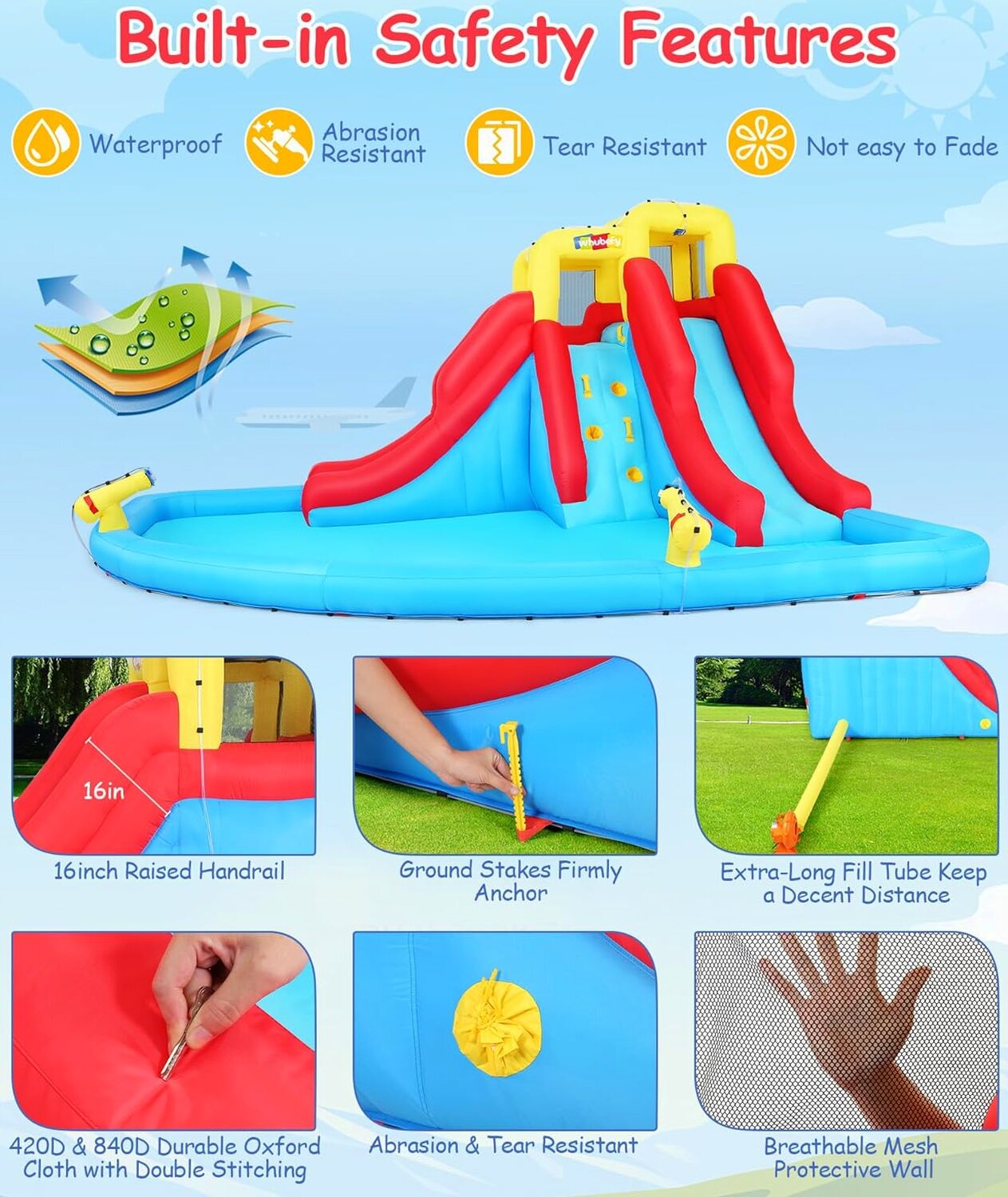 ROOJER 8-in-1 Kids Inflatable Bounce House Water Park With 450W Blower, 2 Water Cannons, Crocodile Sprinkler - B0C2HLK2R4