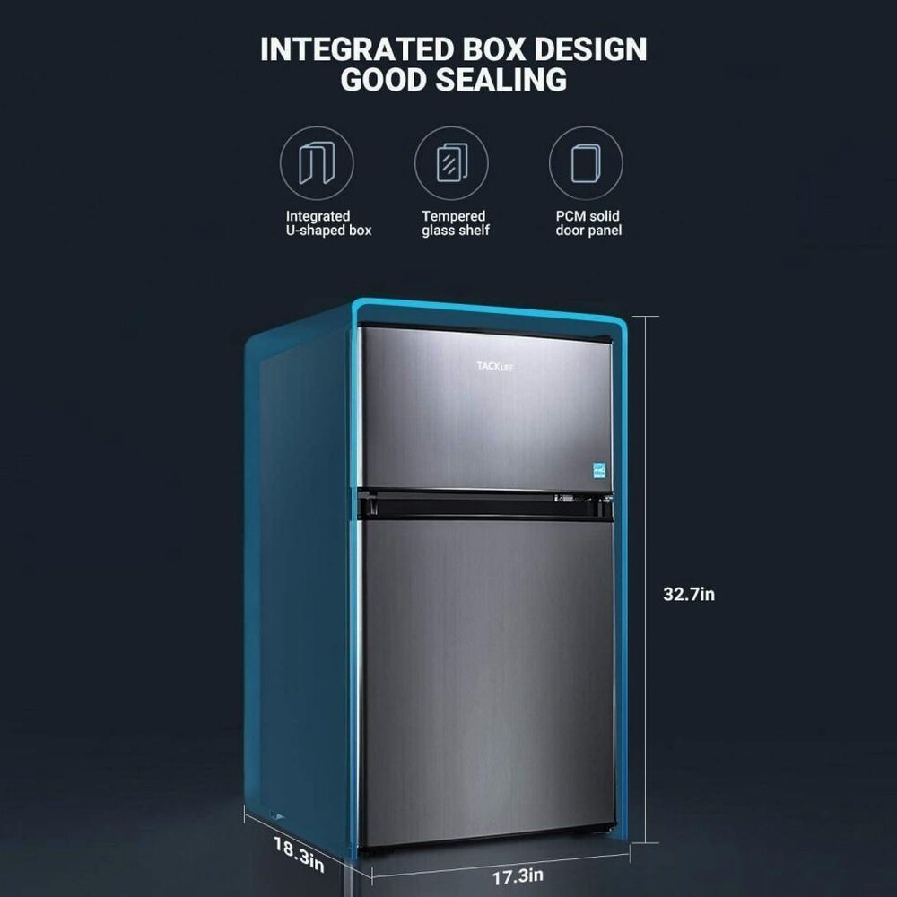 Mini Fridge With Freezer, 3.1 Cu.Ft Compact Refrigerator With LED Light - HPVFR310