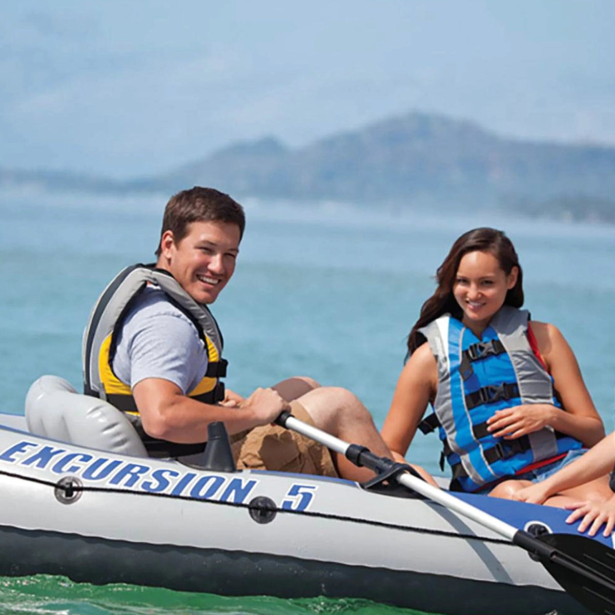 Intex Excursion 5 Person Inflatable Fishing Boat With Composite Motor Mount