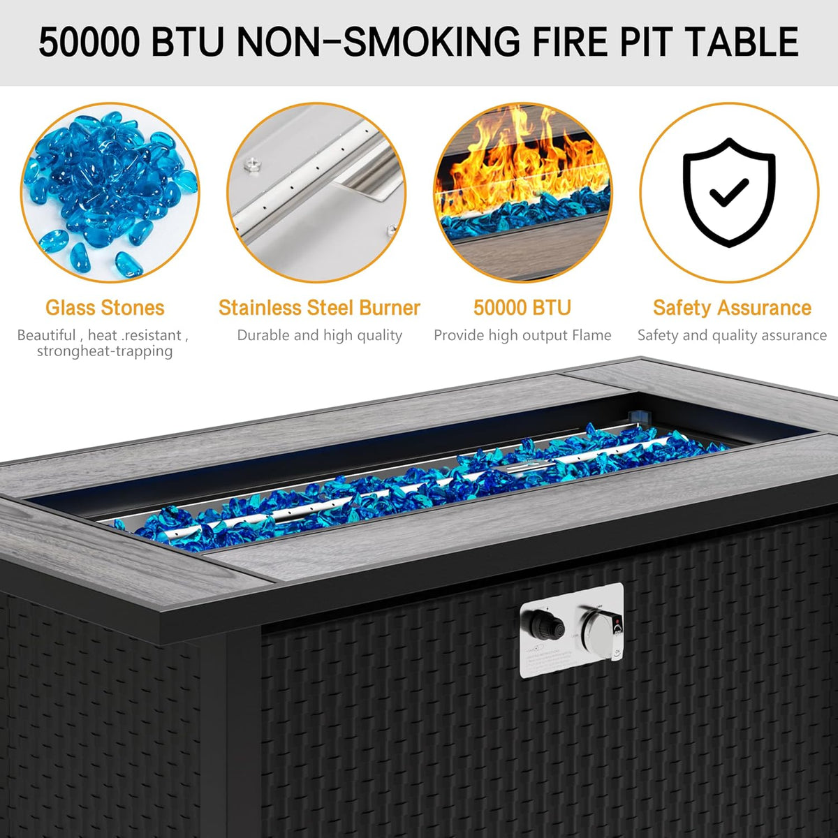 Meilocar 45in Propane Fire Pit Table, 50000 BTU, Gray Tabletop