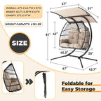 Double Outdoor Swing Loveseat With Stand, Awning And Cushions - Beige