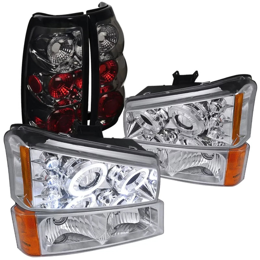 Spec-D Tuning Black SMD LED Projector Headlights With 6-LED Bumper Lights - Chevy Silverado Left And Right Pair