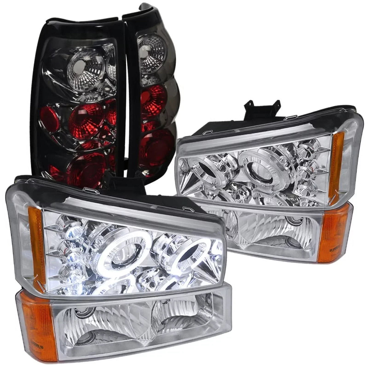 Spec-D Tuning Black SMD LED Projector Headlights With 6-LED Bumper Lights - Chevy Silverado Left And Right Pair