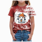 CAUYDY Halloween Ghouls Ghost Retro Girl Kids T-Shirt Graphic Tshirt Little Kids Fall Short Sleeve Tee Tops(Orange, 8-9 Y)