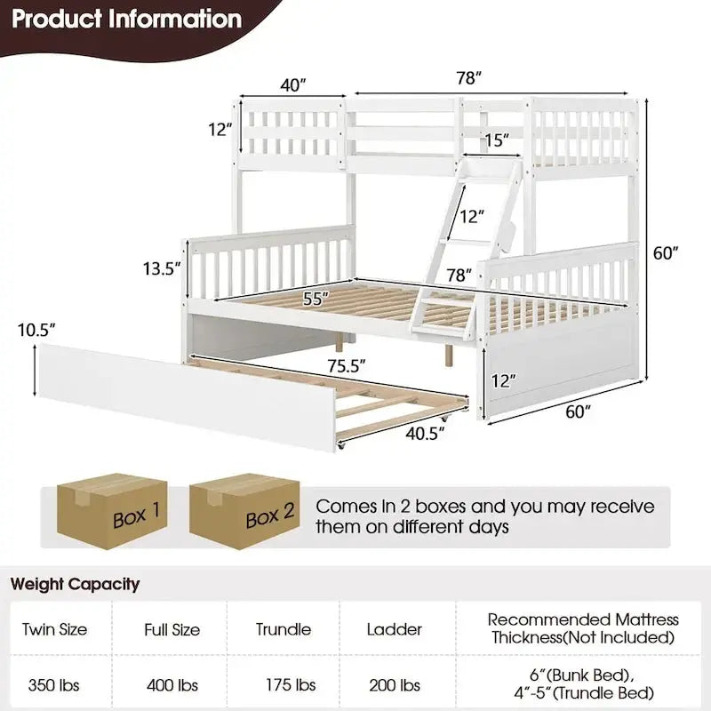 Gymax Twin-Over-Full Bunk Bed With Convertible Twin Trundle - Espresso/White