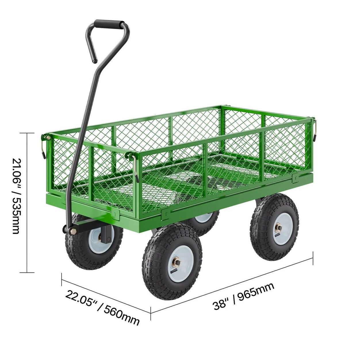 KFFKFF Steel Garden Utility Cart 900 Lbs, 38 x 22 in, 10 in Wheels, Green - V900G