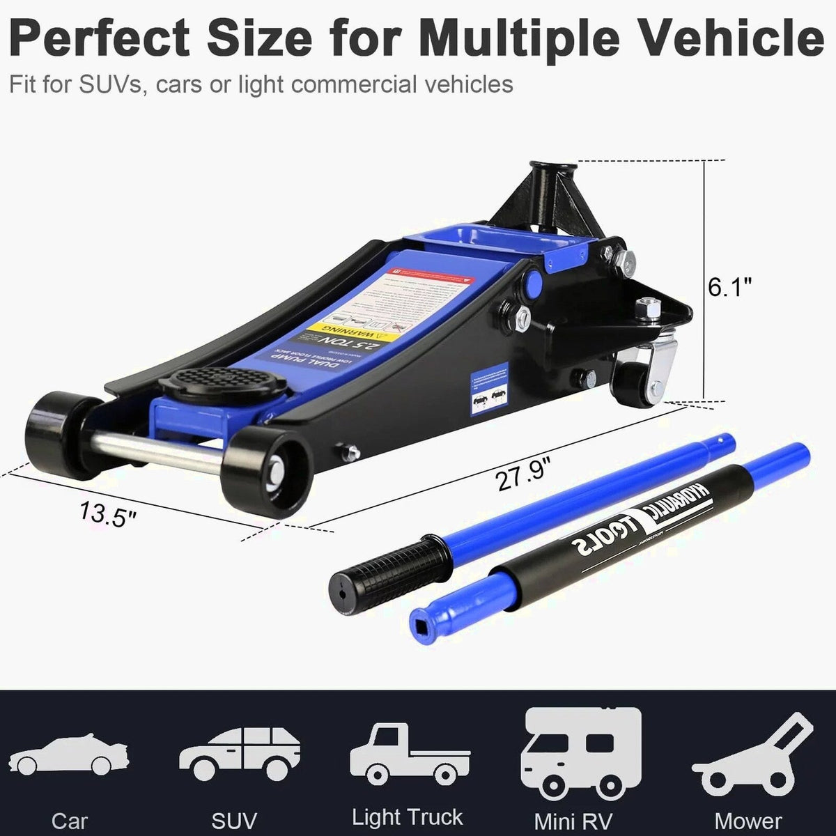 3 Ton Low Profile Hydraulic Floor Jack, 6000 lbs, 5.1-20 Lift Range