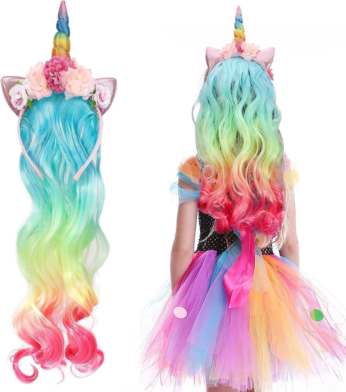 Unicorn Costume for Girls, Tutu Skirt Wings Unicorn Headband Princess Outfit for Birthday Halloween Christmas Cosplay Dress Up