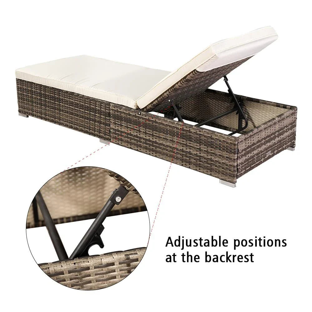 GoDecor Outdoor Wicker Rattan Reclining Sunlounger, Gray