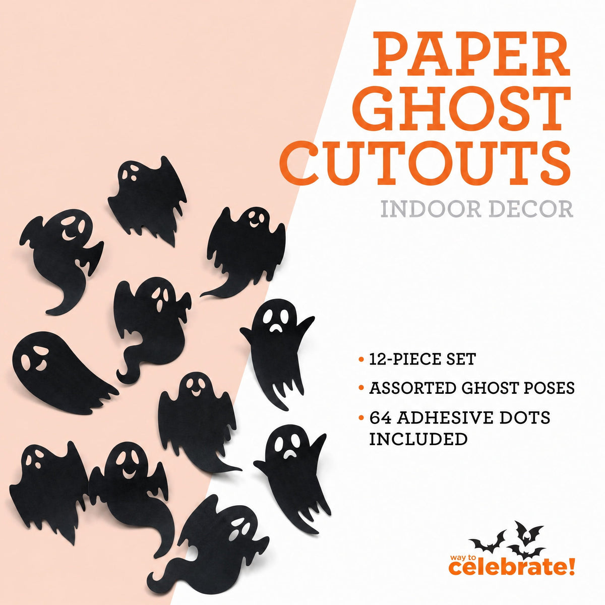 Paper Ghost Cutouts Decoration, Black, 12 Pieces, Halloween by Way To Celebrate
