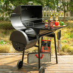 Charcoal Grill And Offset Smoker, 30in L, 800 Square Inch, Black