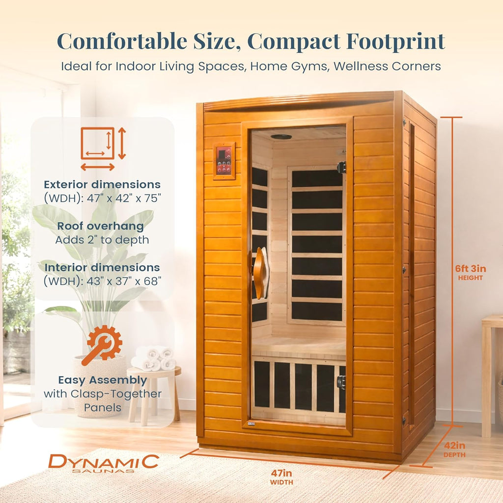 DYNAMIC SAUNAS 2-Person Low EMF Far Infrared Sauna With Red Light Therapy And Bluetooth Speakers, Canadian Hemlock - Andora