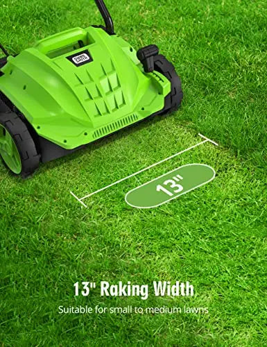 SWIPESMITH 13-Inch 12 Amp Electric Dethatcher Scarifier With Foldable Handle - 2-in-1