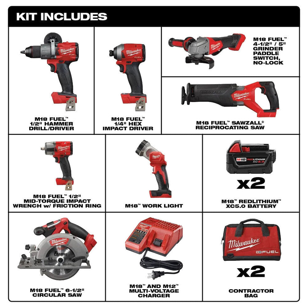 M18 FUEL 18V Lithium Ion Brushless Cordless 7 Tool Combo Kit 5.0 Ah