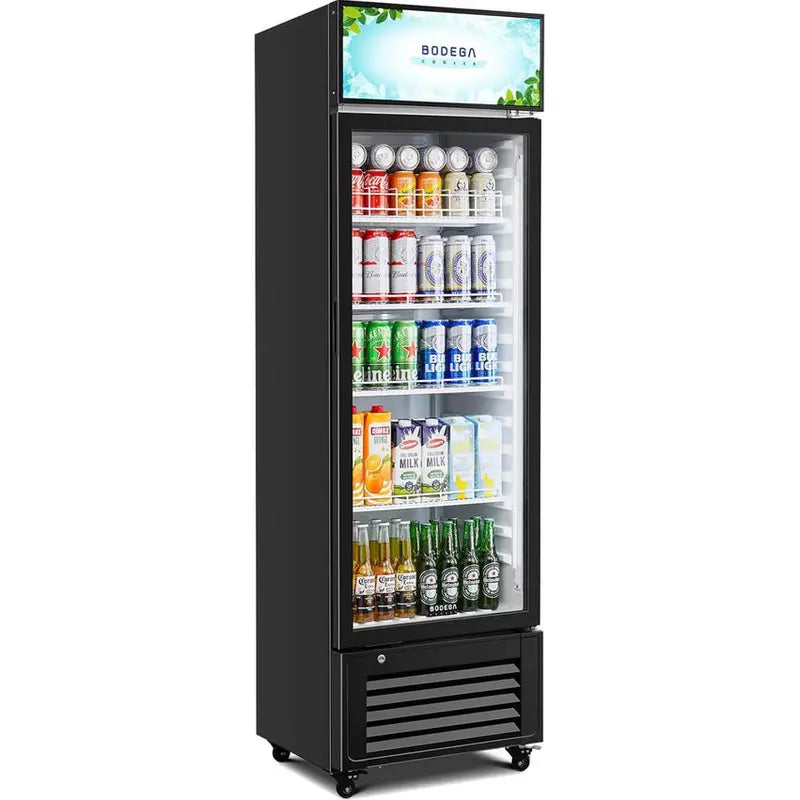 BODEGACOOLER Commercial Glass-Door Refrigerated Display Case, 11.3 Cu. Ft., 1 Door - SC-330FA-BK
