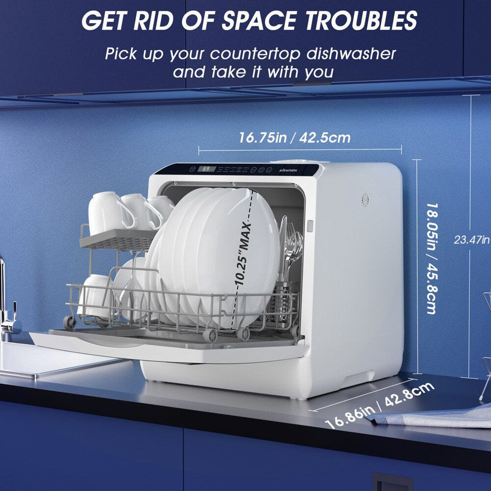 AIRMSEN Portable Countertop Dishwasher, 5-Liter Built-In Water Tank, 5 Washing Programs - AE-TDQR03
