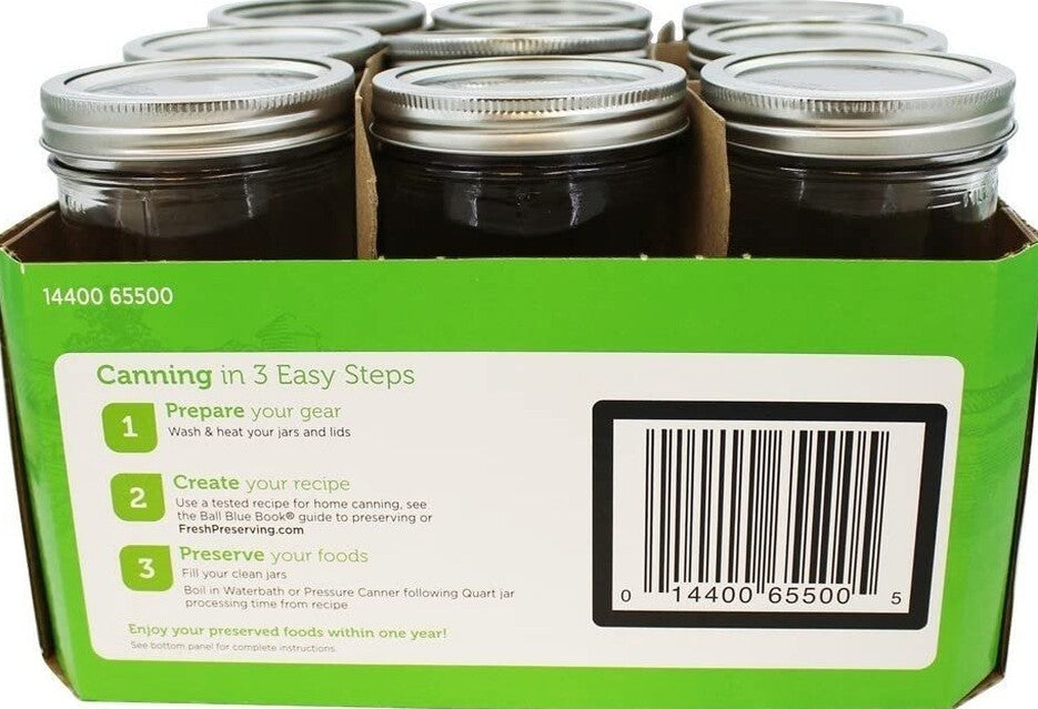 Ball Wide Mouth Glass Mason Canning Jars With Lids, 24 Oz, 9 Pack