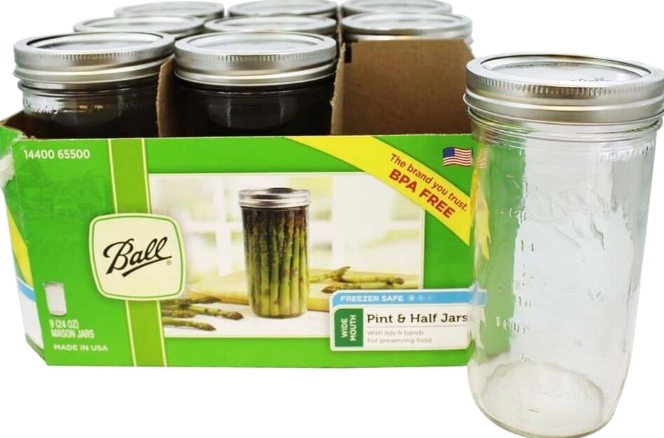 Ball Wide Mouth Glass Mason Canning Jars With Lids, 24 Oz, 9 Pack