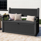 ModFusion 70-Gallon Outdoor Resin Storage Bench With Rattan Backrest, Black - C