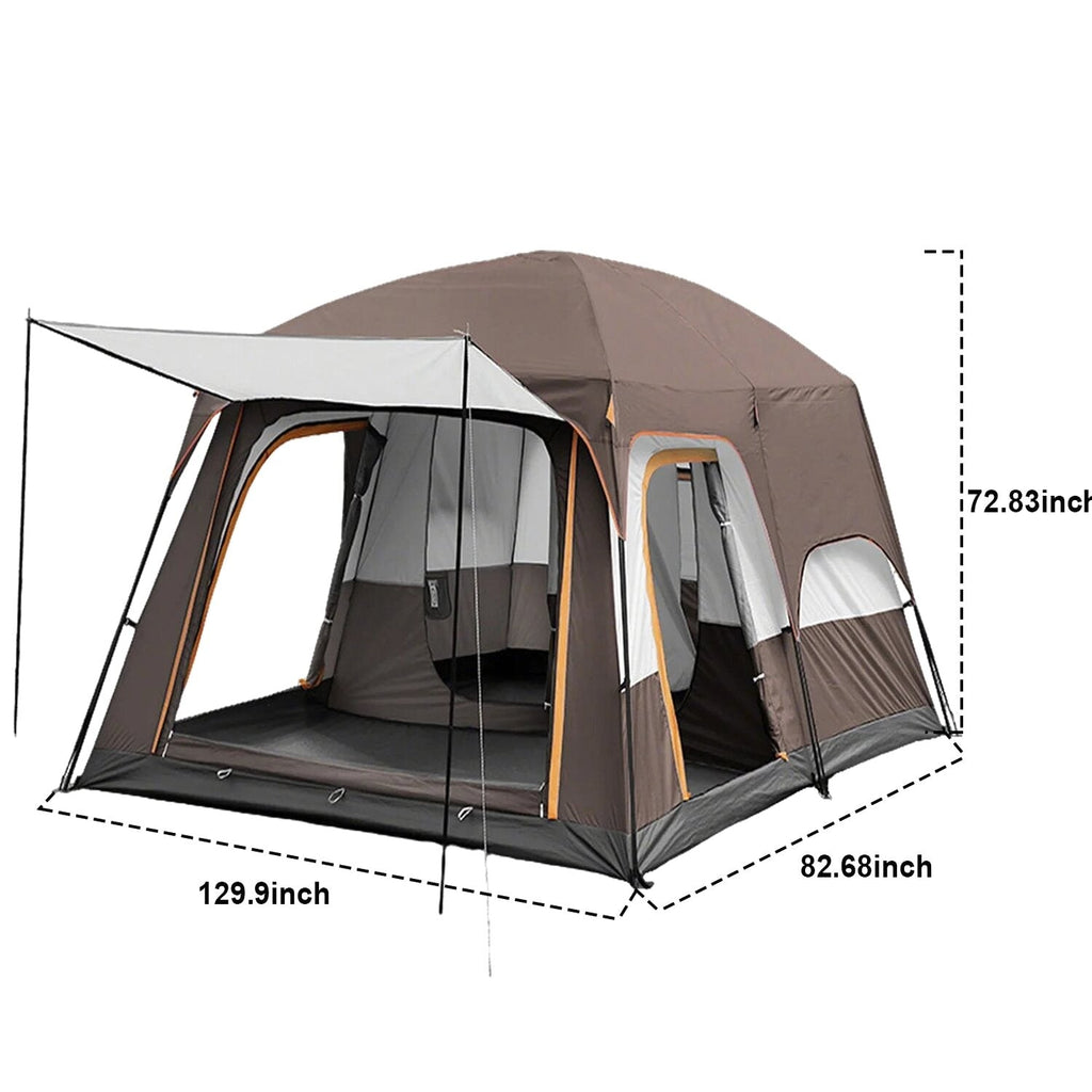 KFeng 12 Person Camping Tent, 2 Rooms, 3 Mesh Doors, 3 Mesh Windows, Brown