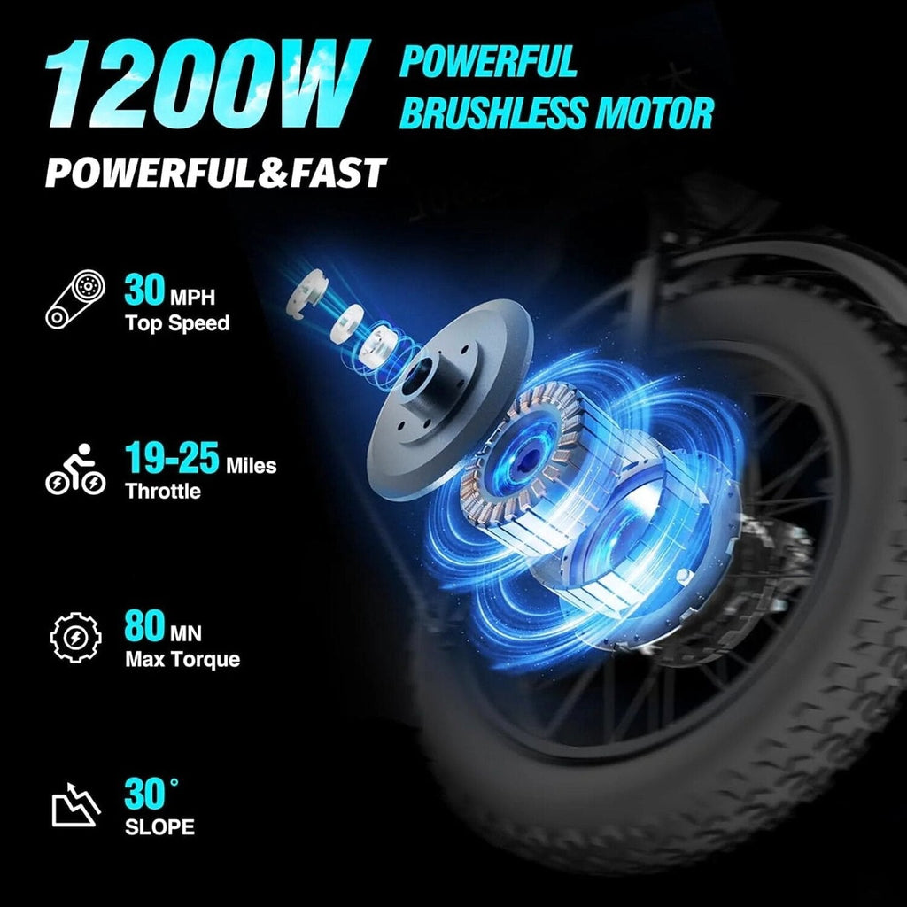 Ridstar Electric Mountain Bike 1200W 48V 15.6Ah 20in Fat Tire Black - Q20