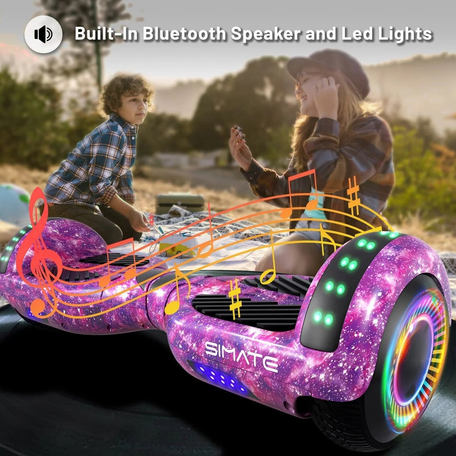 SIMATE 6.5in Self-Balancing Hoverboard With Bluetooth, LED Lights, Galaxy Purple - SIMATE Hoverboard