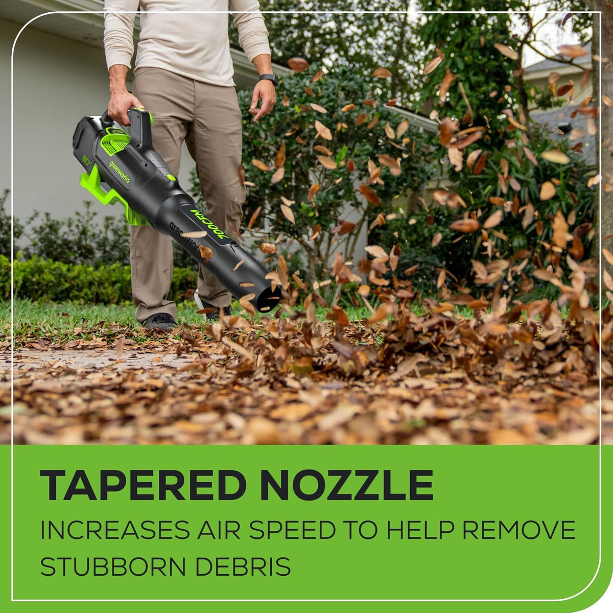 Greenworks 80V Brushless Cordless Leaf Blower, 700 CFM / 170 MPH, 2.5Ah Battery And 40-Min Rapid Charger