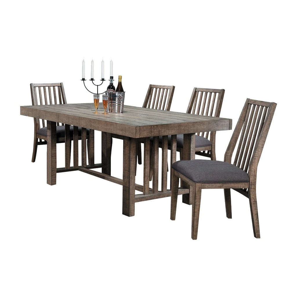 Rustic Design Wooden Side Chairs 6pc Set With Padded Gray Fabric Seats - Natural Weathering Look