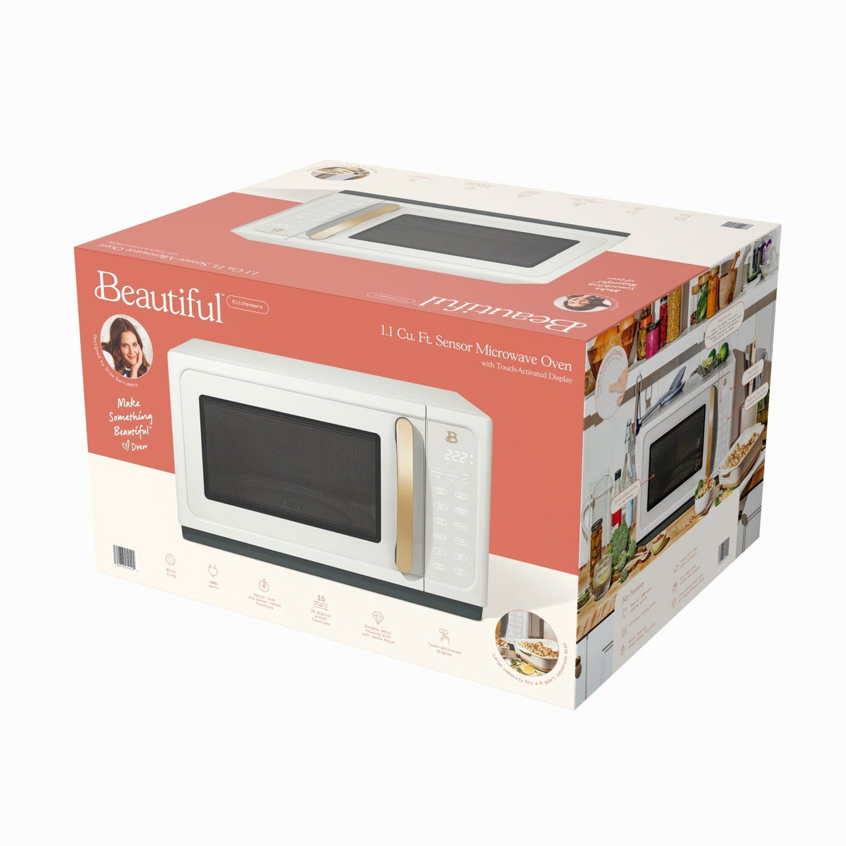 Beautiful 1.1 Cu ft 1000W Sensor Microwave Oven, White Icing