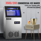 SKYSHALO 110V Commercial Ice Maker, 120lbs/24h, 29lbs Storage, 5x9 Cubes, Stainless Steel