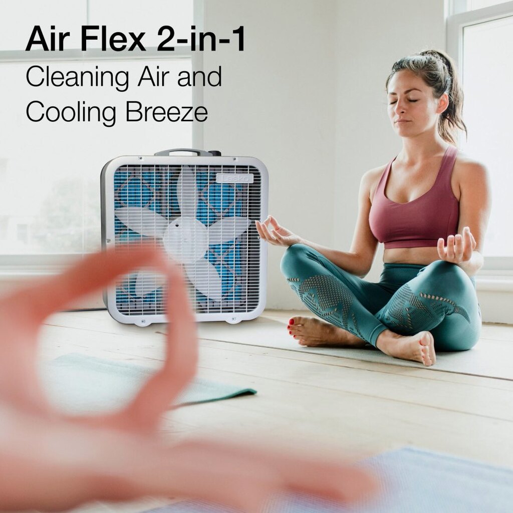 Lasko Air Flex 2-in-1 20-Inch Box Fan And Air Purifier, 3 Speeds, White - FF305