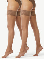 Joyspun Sheer Lace Top Thigh High Stockings for Women, Regular & Plus Sizes, 2-Pack